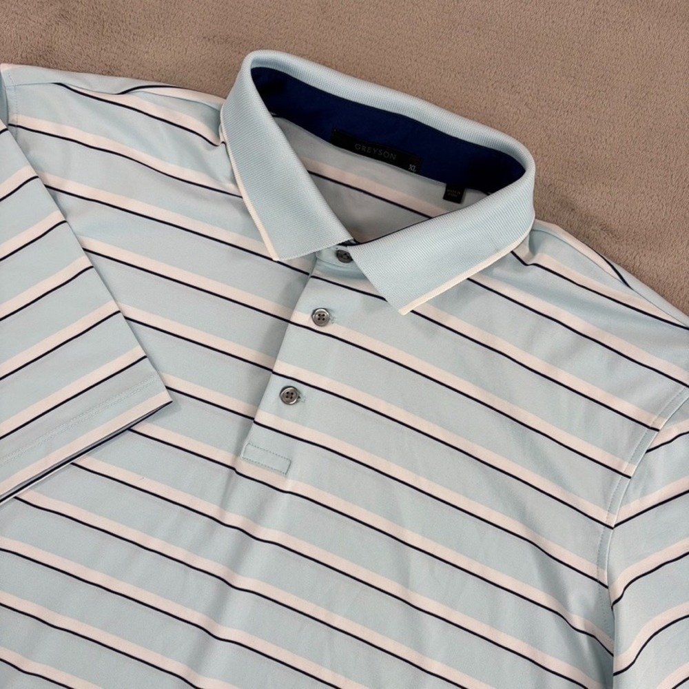 Greyson Performance Golf Polo Shirt in Blue Striped Men XL Short Sleeve NWOT